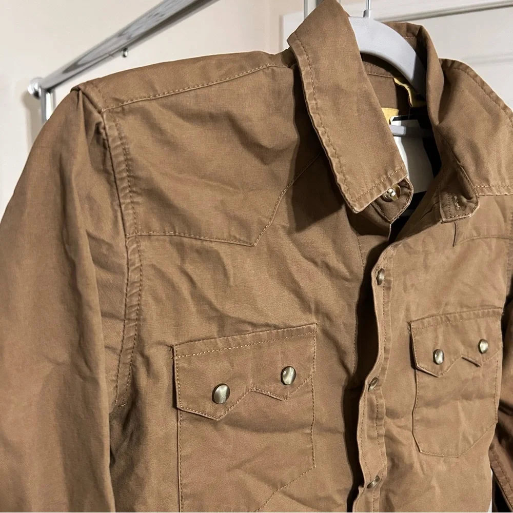 Larry Mahan Boys Snap Button Down Shirt Large 12 14 Brown Long‎ Sleeve - Picture 4 of 6